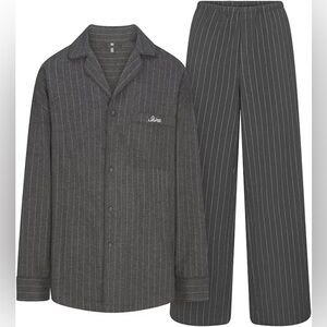 SKIMS gray flannel pinstripe pajama set size medium, brand new with tags
